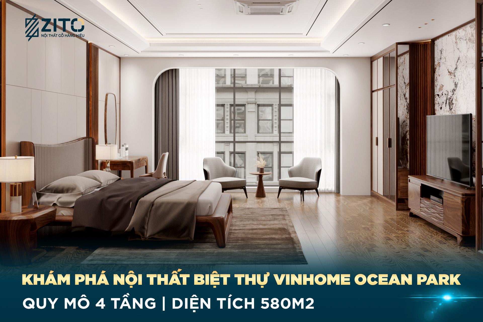 Thiết kế nội thất gỗ óc chó biệt thự Vinhomes Ocean Park Hà Nội