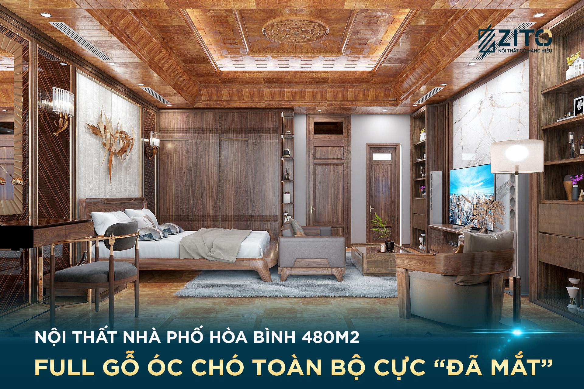 Thiết kế nội thất gỗ óc chó nhà phố chị Vân Hòa Bình