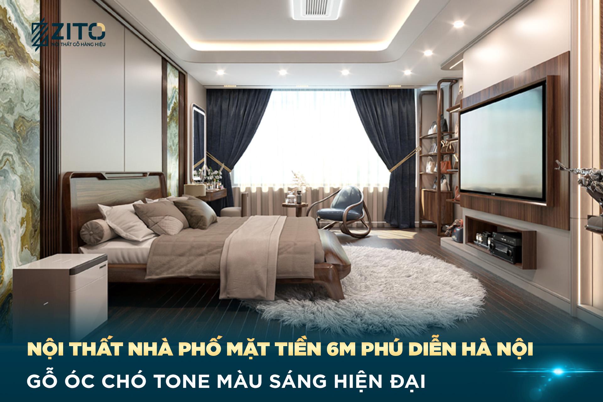 Thiết kế nội thất gỗ óc chó nhà phố Phú Diễn Hà Nội gia đình anh Đông