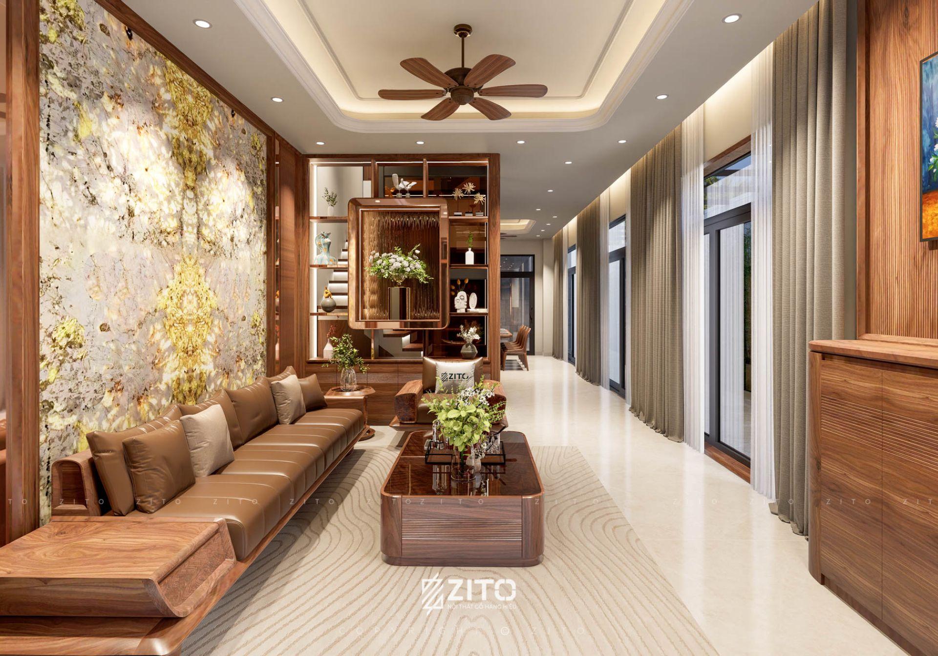 Thiết kế nội thất nhà phố Vinhomes Ocean Park gỗ óc chó