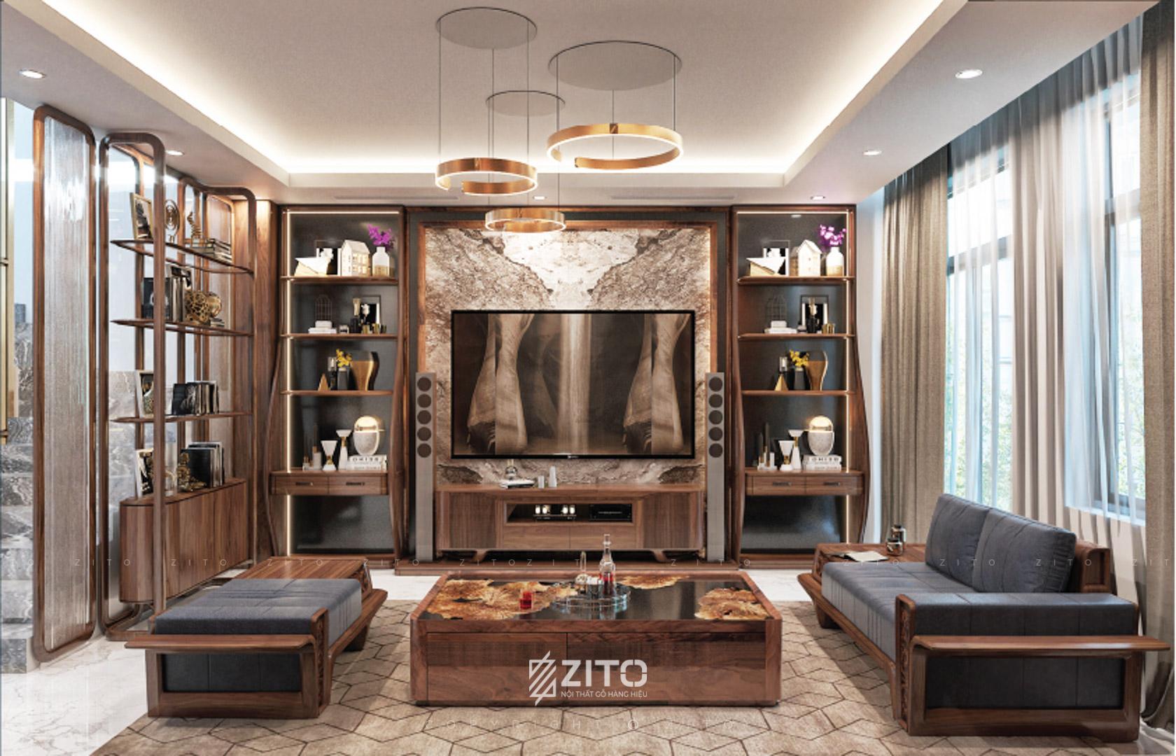 Các hốc tủ trang trí sử dụng màu sơn bệt tốt màu tăng thêm điểm nhấn sang trọng cho không gian