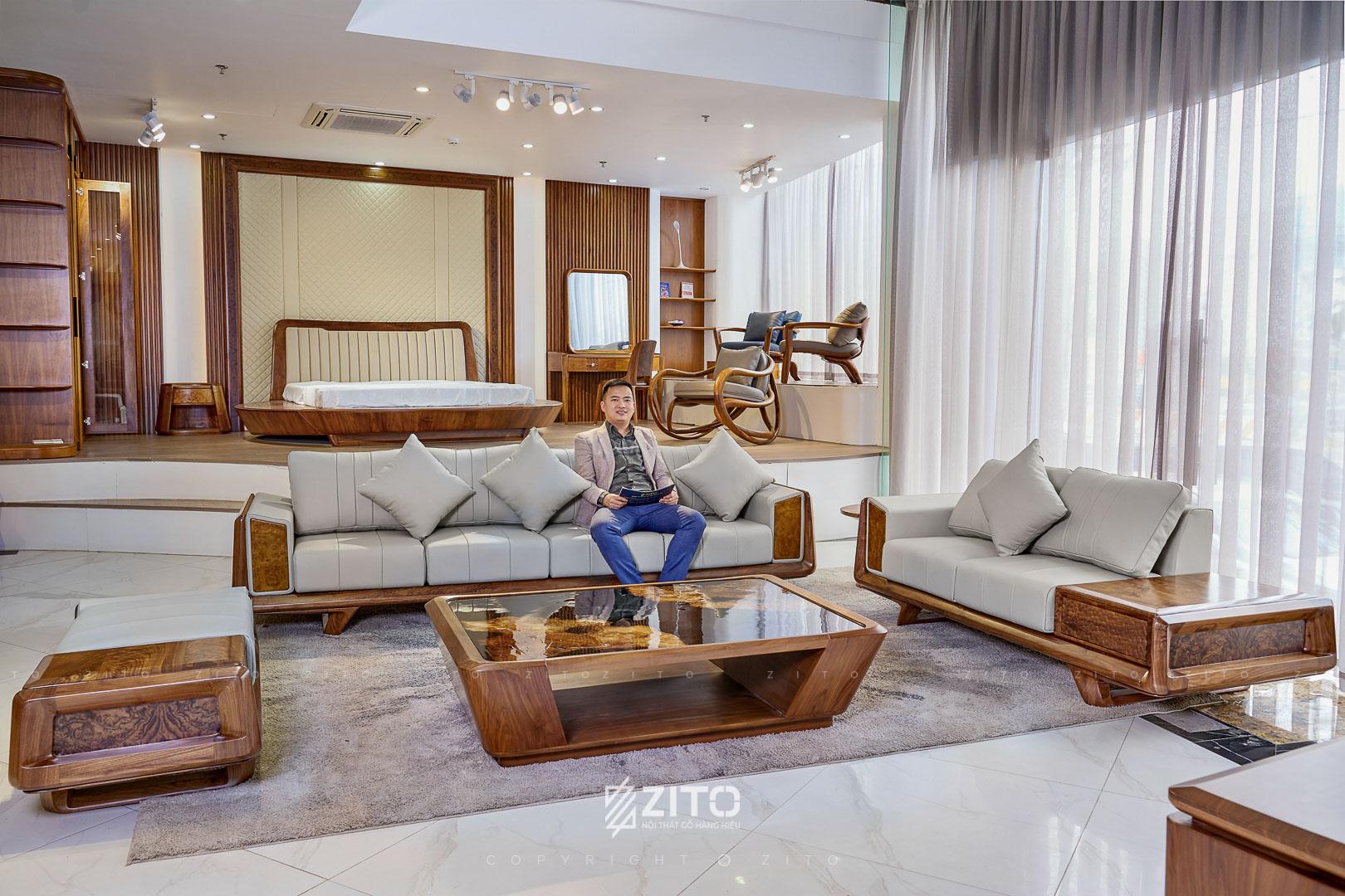 Bộ sofa gỗ óc chó chữ U ZG 190 biểu tượng của sự tinh tế và thịnh vượng, nâng tầm không gian sống
