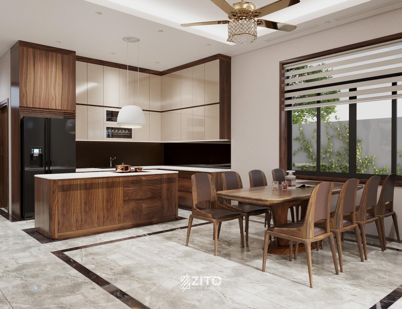 Mẫu thiết kế thi công Vinhomes biệt thự không gian bếp ăn