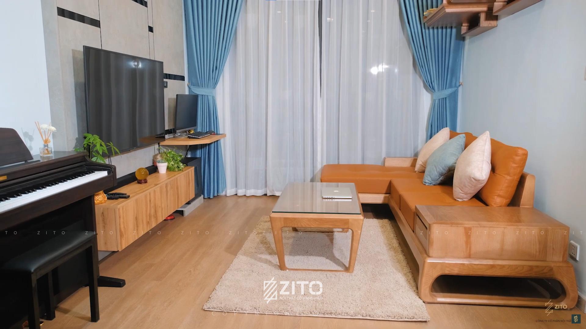 Không gian phòng khách chung cư 2 phòng ngủ nhỏ đã được tối ưu diện tích 