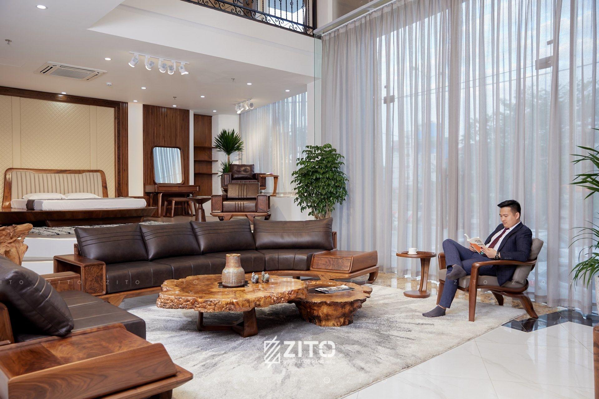 sofa chữ U gỗ tự nhiên