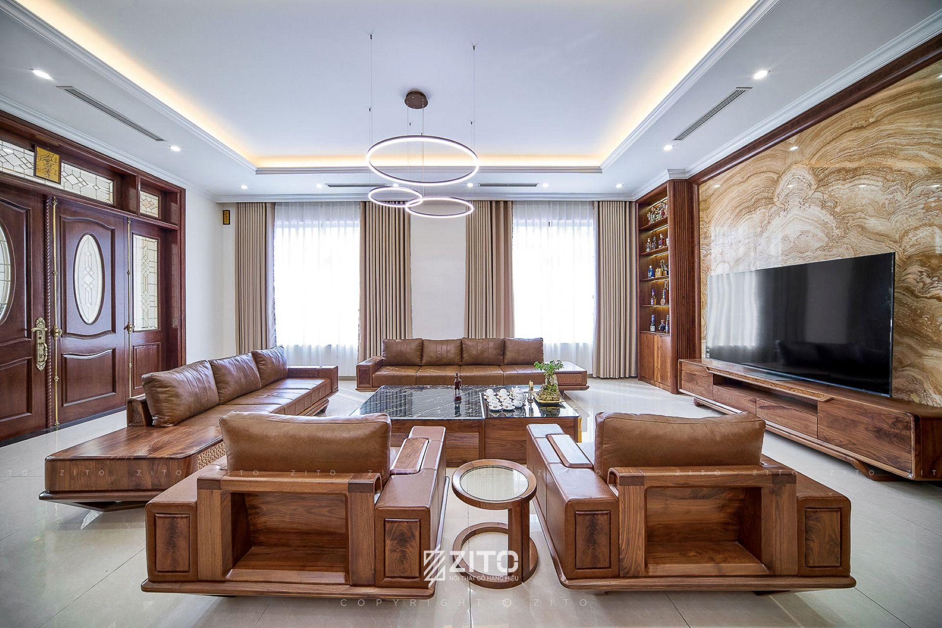 sofa chữ U gỗ tự nhiên
